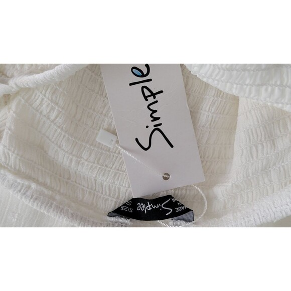 Simplee Shirred Cream Flutter Sleeve Ruffle Trim Eyelet Embroidered Dress Sz S - Picture 4 of 8